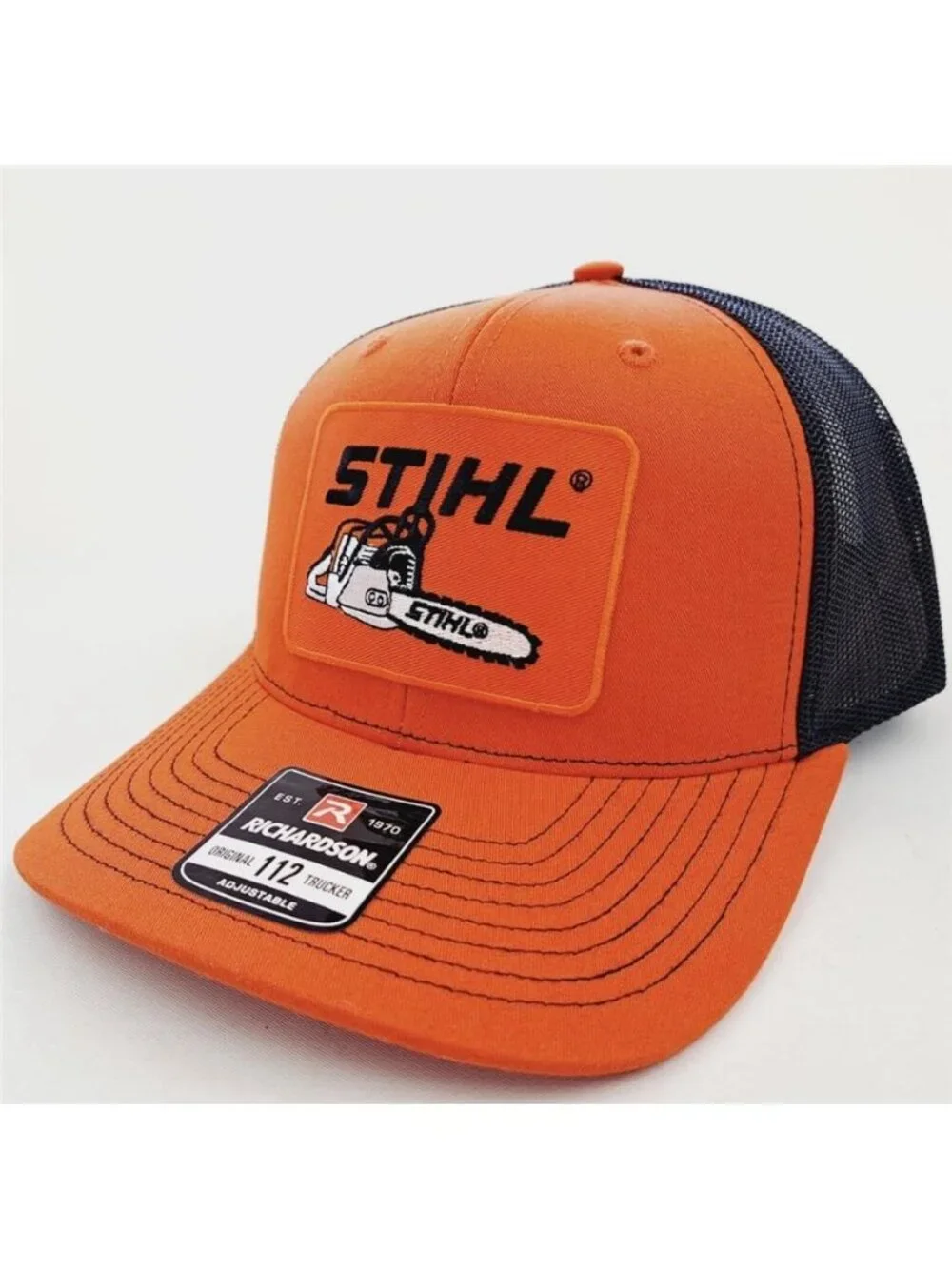 Retro Chainsaw Forestry Patch Orange Black Richardson 112 Trucker Hat Logger USA